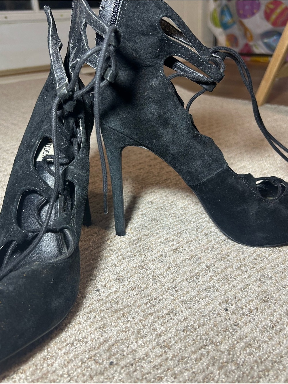 Steve Madden Black Suede Lace-Up Stiletto Heels